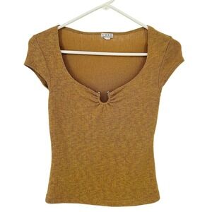 Vintage XOXO Metallic Gold Knit Scoop Neck Top Silver Hardware Detail Y2K Small